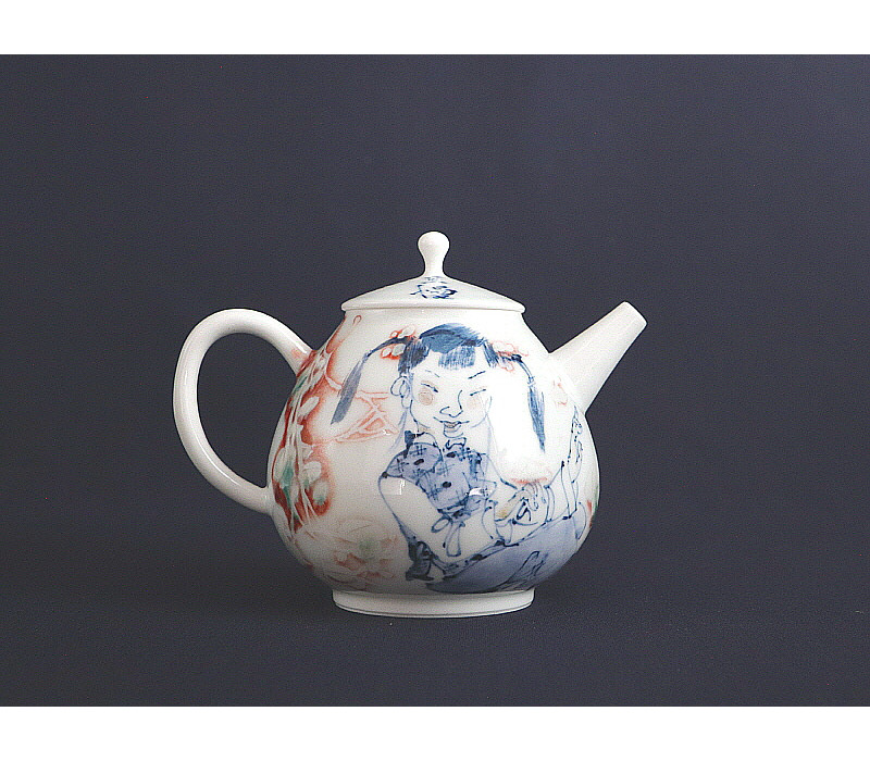 86. 청화유리홍 동자문