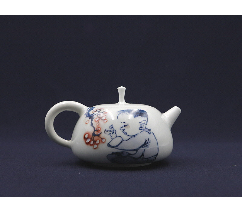 114. 청화유리홍 동자화문