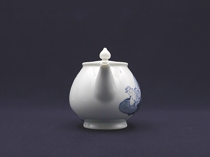 134. 청화유리홍 매화동자도문