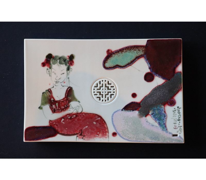 40. 청화유리홍 사녀도문