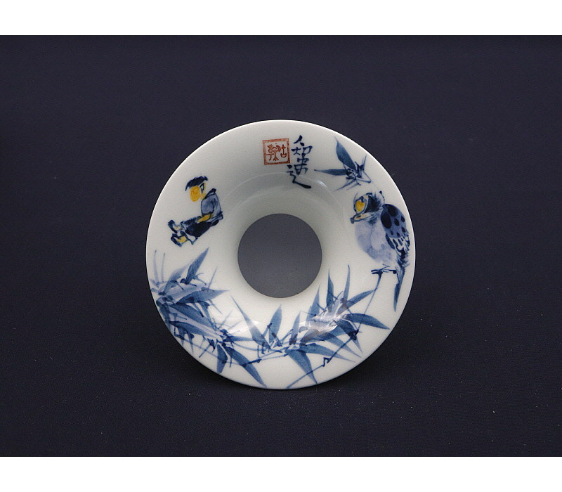 115. 청화 유리홍 조죽인문